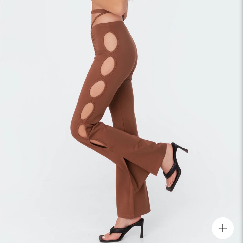 brown edikted cut out flare pants